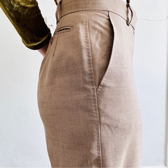 MAXMARA Italian Wool Mohair Beige Wide Leg High Cuff Waisted Trousers Pants - Picture 8 of 12